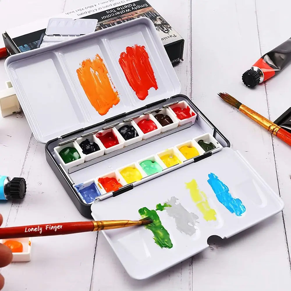 Art Supplies Creative Empty Paint Palette Watercolor Storage Case Pigment Box Grids Slots Painting Tools Drawing Supplies