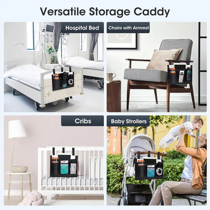 Bedside Caddy Storage Bag Multi Pockets Hanging Bag Bed Accessories Organizer Gadget Oxford Cloth for Dorm Bunk Hospital Book