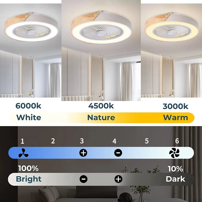 Smart Ceiling Fans With Light For Living Room Dining Room Blades Reversible 6 Speeds 52CM Fans Lighting 110V/220V