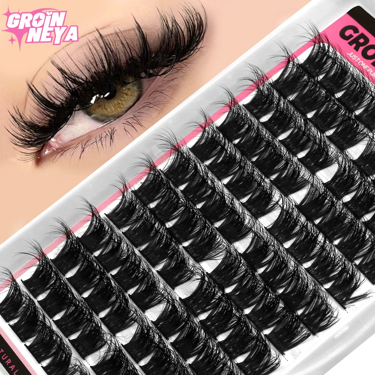 GROINNEYA Lash Clusters Kit DIY Lash Extension Volume Waterproof Individual Lashes Clusters Kit Lash Bond & Seal & Lash Tweezers