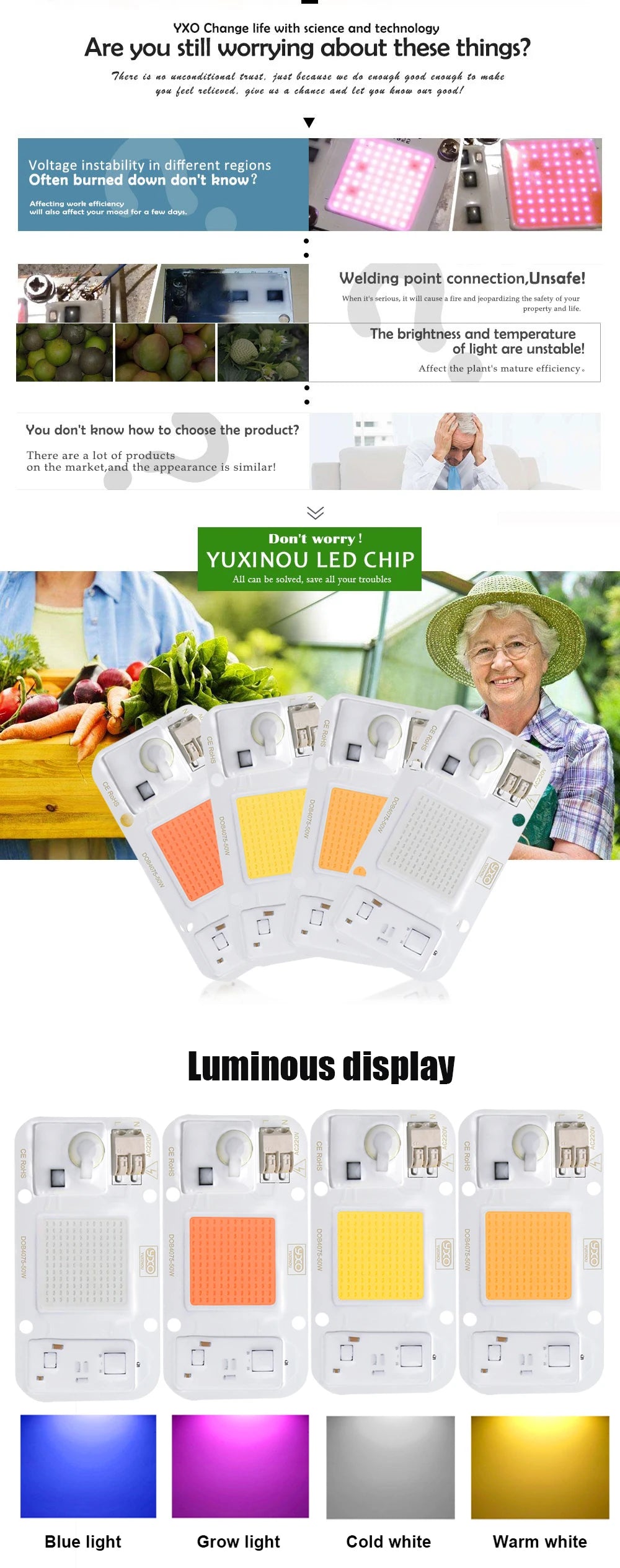 Smart IC LED COB Bulb Chip 20W 30W 50W 230V Input IP65 Waterproof for DIY Street Flood Light Projects Cold/Warm White Options