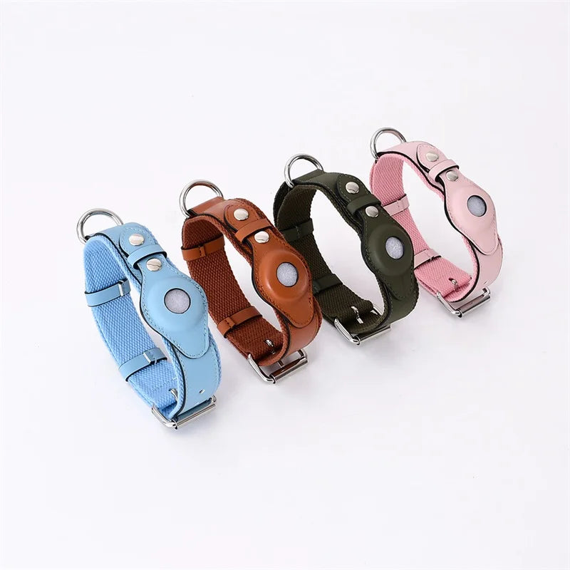 Leather Dog Collar Pet Adjustable Necklaces With Luxury Design For Apple Airtag LocationPositioning Device Cover Cat Accessories