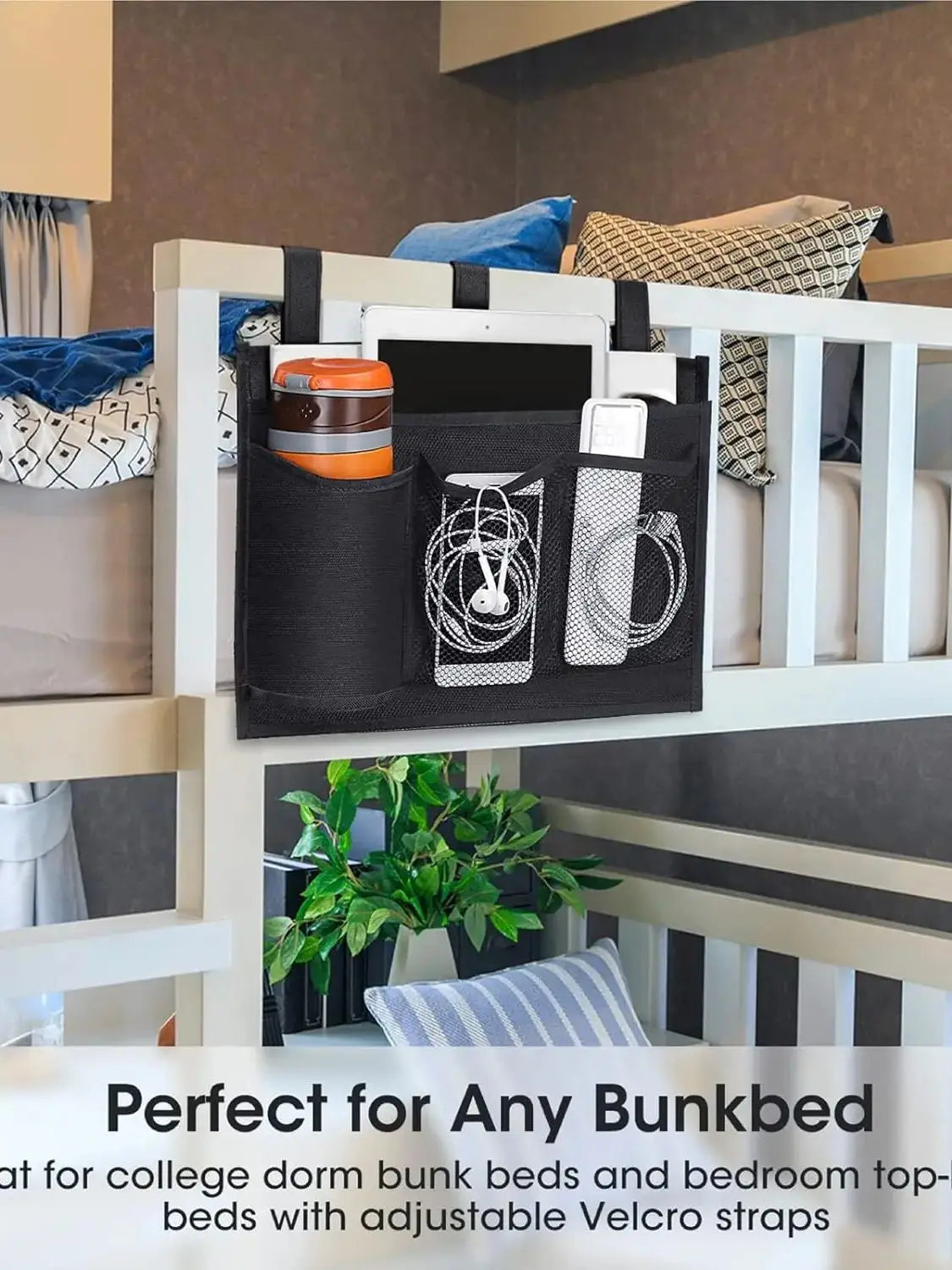 Bedside Caddy Storage Bag Multi Pockets Hanging Bag Bed Accessories Organizer Gadget Oxford Cloth for Dorm Bunk Hospital Book