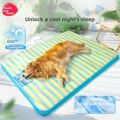 Summer dog cartoon striped ice silk mat, cat cooling mat, cooling cat bed, cooling bed, dog bed, pet bed