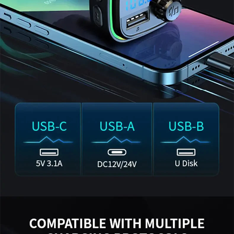 Bluetooth 5.0 FM Transmitter Handsfree Car Radio Modulator MP3 Player With 22.5W USB Super Quick Charge Adapter for Car