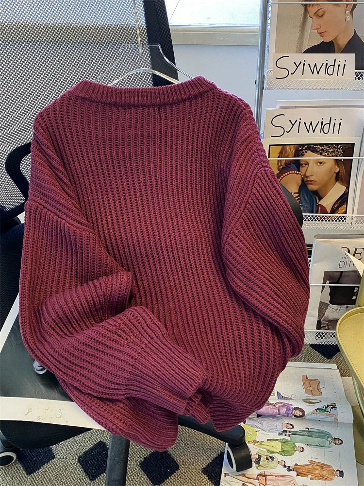Syiwidii Oversized Sweaters for Women Knit Pullover Spring Autumn Winter Long Sleeve Causal Fashion Elegant Ladies Loose Jumpers