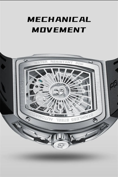 Men Mechanical Winding Watch Montre Homme 2024 New BRUBOSES 5ATM Water Resistant Luminous Tonneau Quartz Wristwatch WIth Diamond