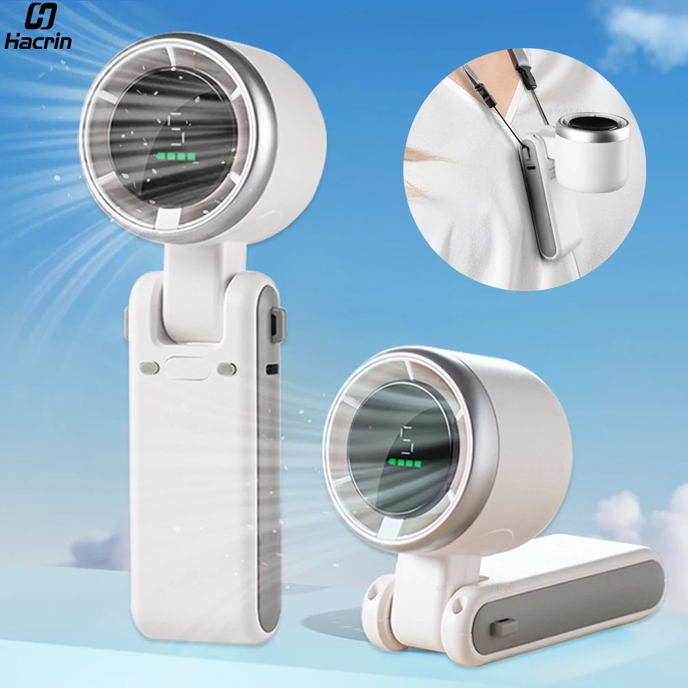 Portable Turbo Fan Mini Hanging Neck Fan USB Rechargeable Handheld Fan 3600mAh Foldable Mini Neck Fan Portable Small Turbo Fan