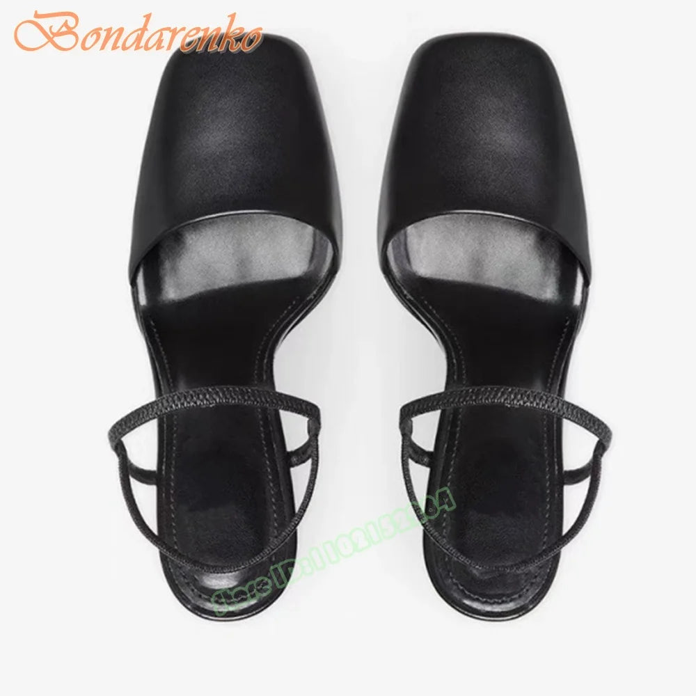 Chunky High Heels Sandals Pump Square Toe Solid Elastic Straps Sandals Women New Style Shoes Summer Party Casual Designer Sexy