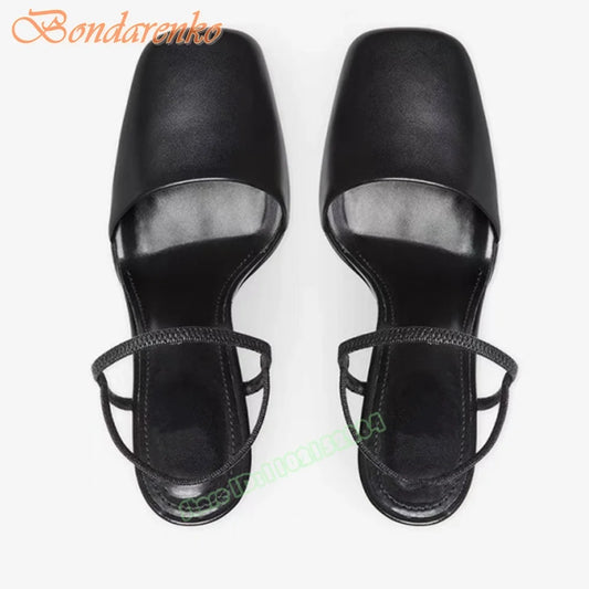 Chunky High Heels Sandals Pump Square Toe Solid Elastic Straps Sandals Women New Style Shoes Summer Party Casual Designer Sexy