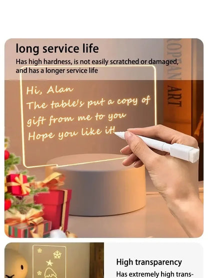 LED Light Note Board USB-Powered with Pen Acrylic Dry Erase Board Clear Desktop Note Message Soft Lights Desk Lamp Gift