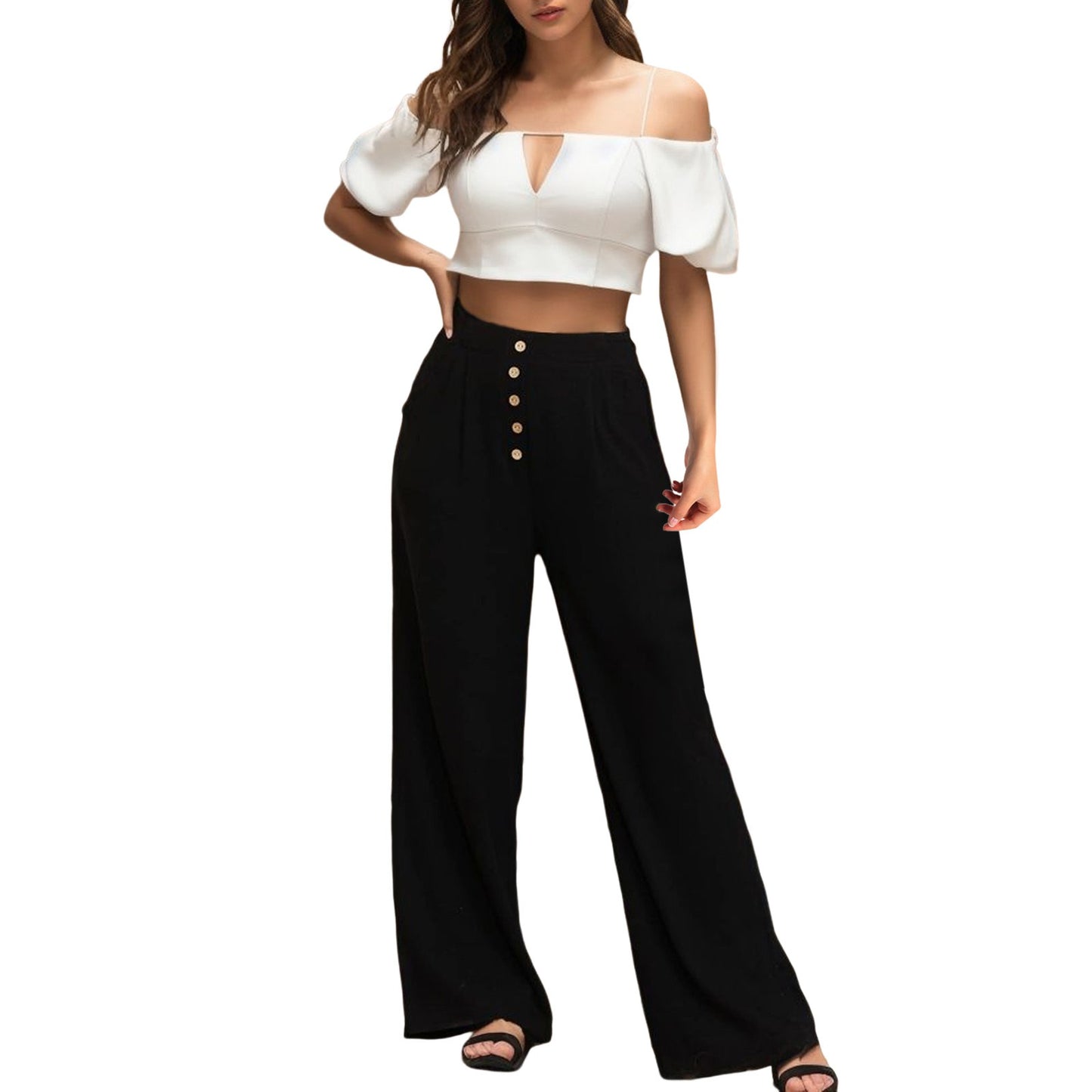 Pants For Women Summer Autumn Flowy Cotton Wide Leg Palazzo Pants Long Slacks High Waist Button Trousers Female Trousers