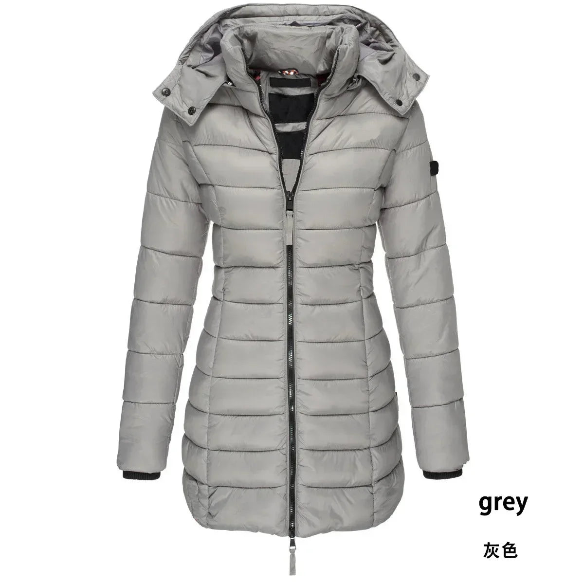 Winter Women's Cotton Jacket Medium Length Slim Fitting Cotton Jacket Warm Solid Hooded Cotton Jacket