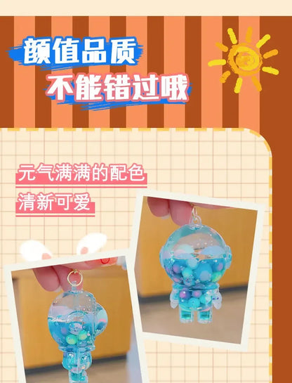 Cute Astronaut Keychain Space Capsule Lava Lamp Oil Filling Bear Key Chain Gift Pendant for Couples Bag Charm Accessories