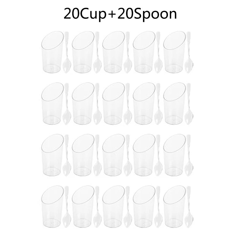 40PCS 80ml Plastic Pudding Cups Ice-Cream Mousse Dessert Picnic Party Packing Dessert Cups Christmas Supplies Matching spoon
