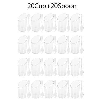 40PCS 80ml Plastic Pudding Cups Ice-Cream Mousse Dessert Picnic Party Packing Dessert Cups Christmas Supplies Matching spoon