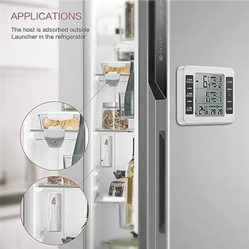 A25F-Wireless Refrigerator Thermometer Digital Freezer Thermometer Temperature Monitor with 2 Sensors for Indoor Outdoor