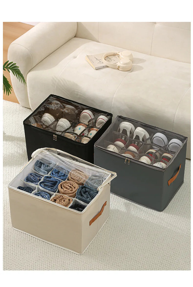 Foldable  Shoe Organizer with Lid Dustproof Storage Box for Shoes Clothes Accessories Home Organization Box