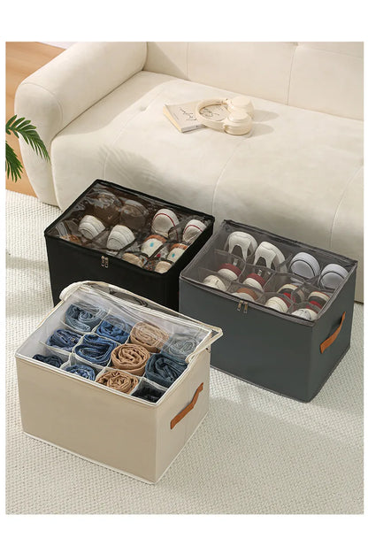 Foldable  Shoe Organizer with Lid Dustproof Storage Box for Shoes Clothes Accessories Home Organization Box