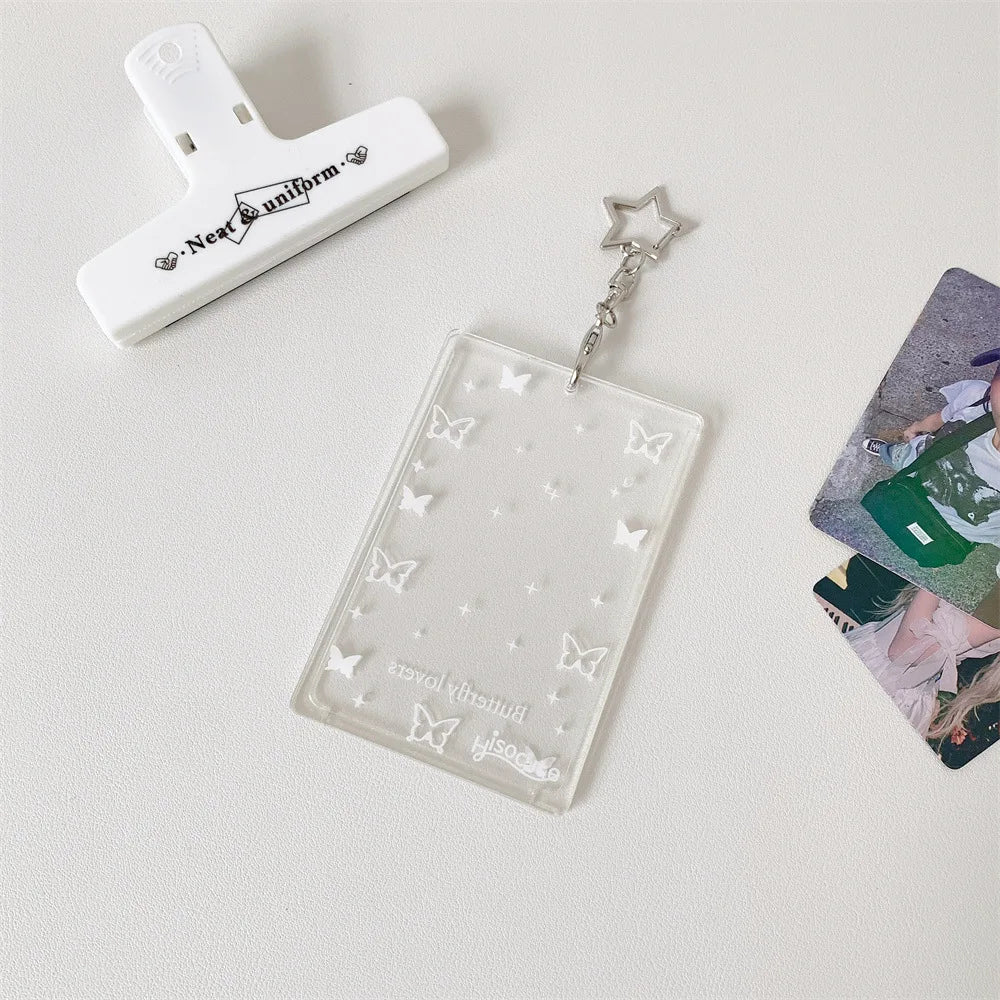 Transparent butterfly three inch hard card cover student meal card bus card pendant card package star card brick