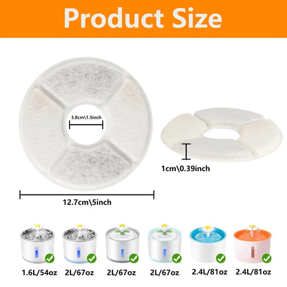 6pk Cat Fountain Filters - Round Activated Carbon & Resin Replacement for Pet Water Dispensers