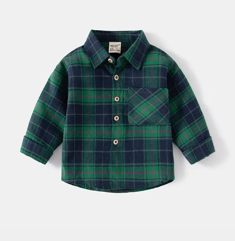 New Children's Clothes 2025 Kids Shirts With Collar Boys' Cotton Long Sleeved Baby Clothing Casual Top Plaid Blouse for Boy 2-7Y