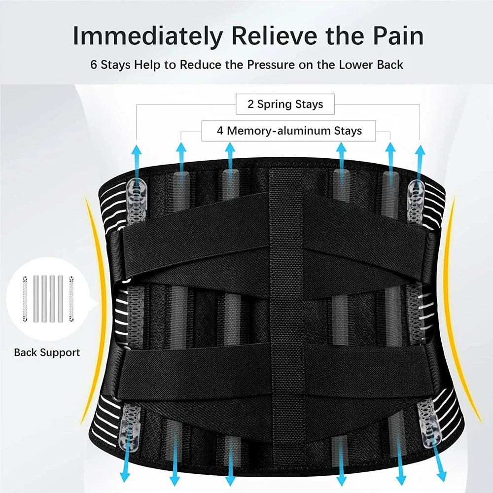 Back Brace with Lumbar Pad,6 Flexible Support,Back Brace for Men Lower Back,Lightweight Back Brace for Lower Back Pain