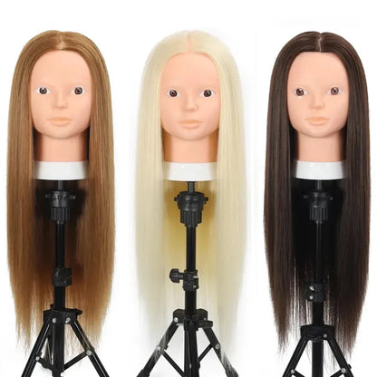 Cosmetology Mannequin Head with 80% Real Hair For Hairdresser Training Practice Long Straight Human Hair Mannequin Doll Head