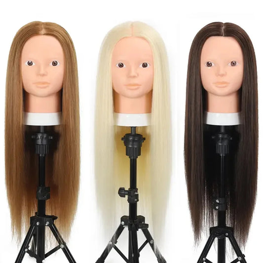 Cosmetology Mannequin Head with 80% Real Hair For Hairdresser Training Practice Long Straight Human Hair Mannequin Doll Head