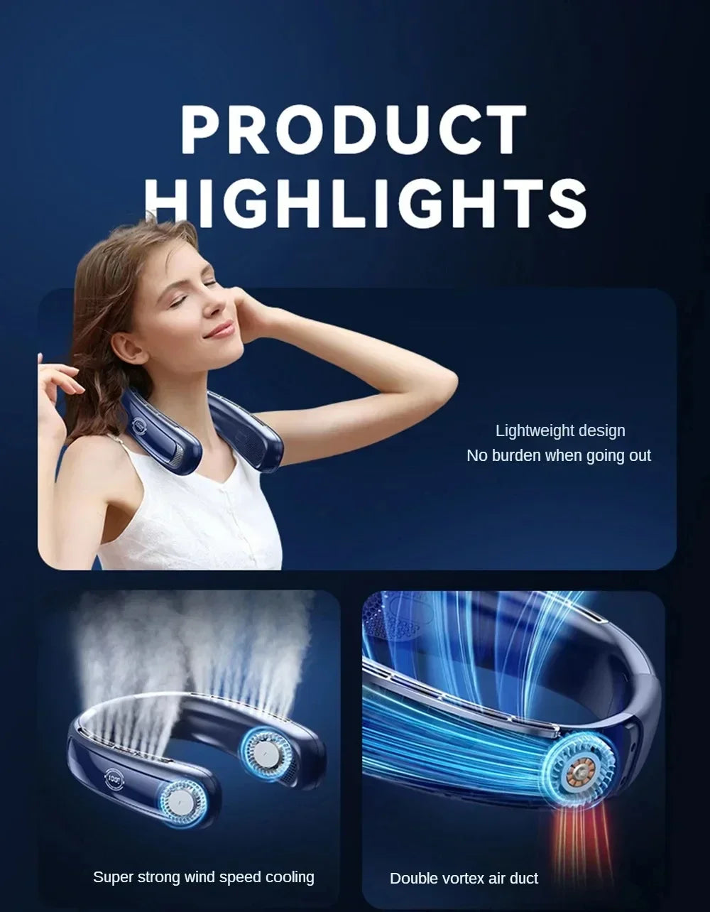 15000mah Portable Neck Fan Smart Digital Display USB Rechargeable Outdoors Bladeless Silent Cooling Neck Fan For Summer Sport