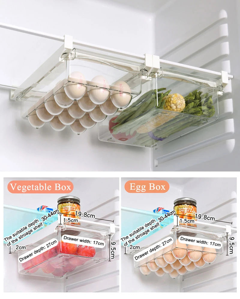 Kitchen Fruit Food Egg Storage Box Fridge Organizer Slide Under Shelf Drawer Box Rack Holder Refrigerator Crisper Keeping Flash