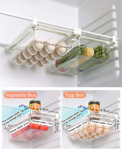 Kitchen Fruit Food Egg Storage Box Fridge Organizer Slide Under Shelf Drawer Box Rack Holder Refrigerator Crisper Keeping Flash