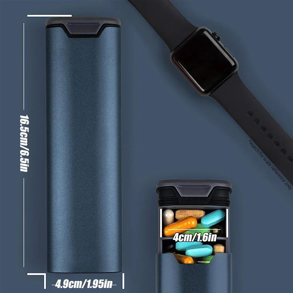 1Pcs 7 Day Weekly Pill Organizer,Premium Stylish Aluminum and Wood Large Capacity Pill Box for Supplements,Vitamins and Medicine