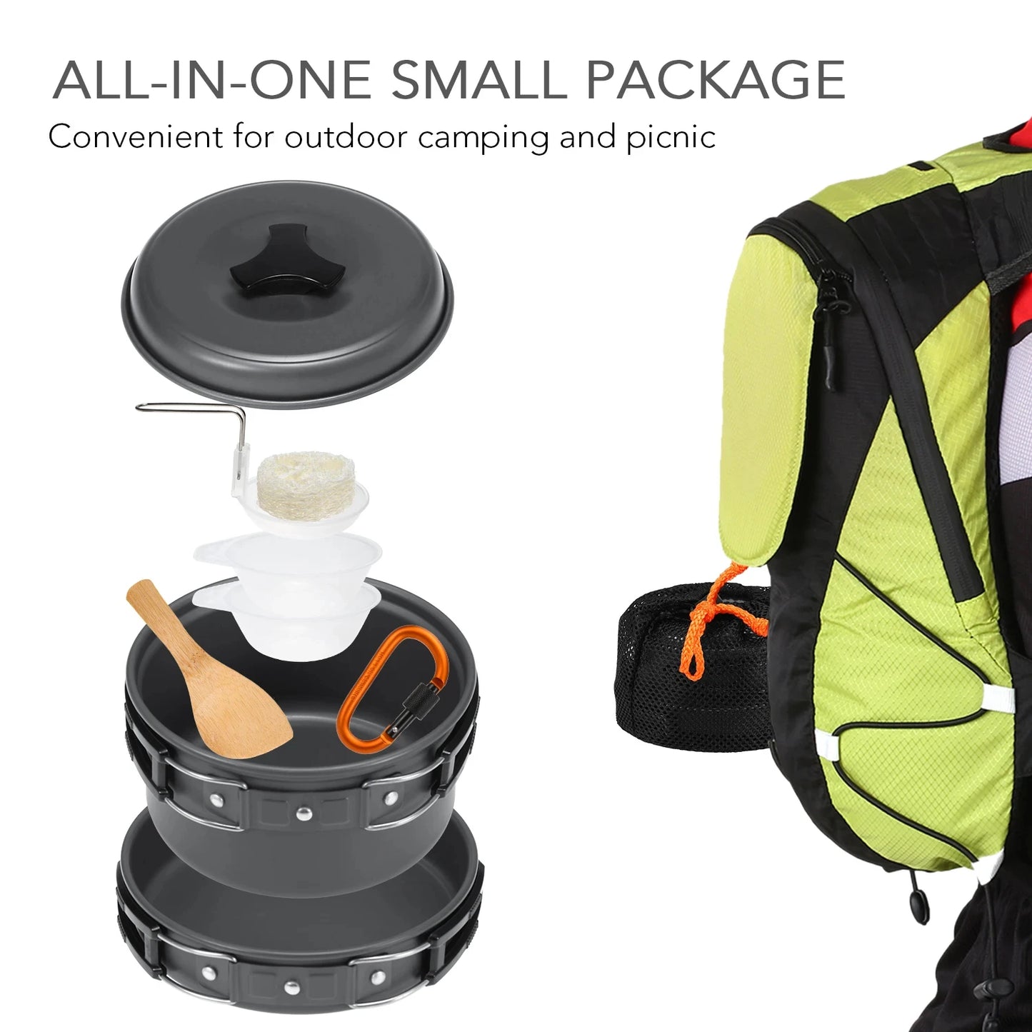 10pcs Camping Cookware Mess Kit Cookset Outdoor Cooking Equipment Pot Pan Bowls Backpacking Hiking Gear Camping Supplies