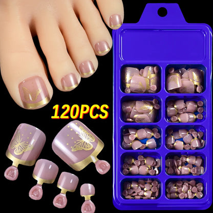 120Pcs French Short Square Artificial Press On Toenails Nude Pink Full Cover False Toe Nails Fake Toe Nail Extension For Women