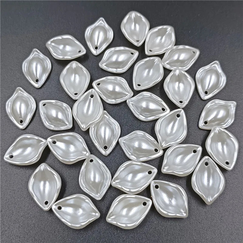 20pcs White ABS Pearl Leaf Shaped Loose Beads For DIY Handmade Crafts Hair Jewelry Accessories
