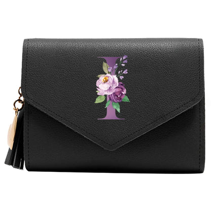 Wallet Women Rfid Blocking Small Compact Luxury Leather Pocket Wallet Ladies Mini Purse with ID Window Purple Letter Pattern