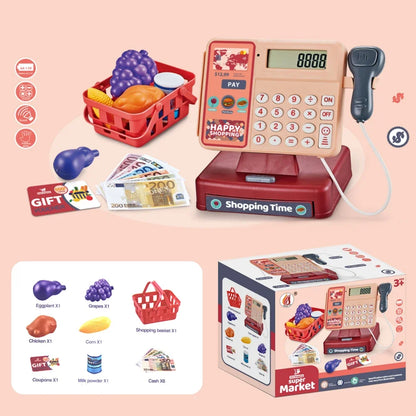 Children's Simulation Supermarket Cash Register Electric Multifunctional Puzzle Toy Cash Register with Scanner Toys for Kids
