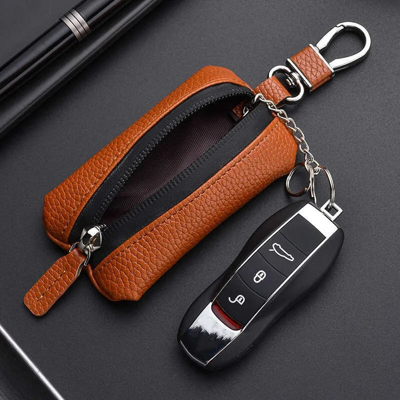 Unisex PU Leather Key Case for Car Key Wallet Pocket Key Holder Organizer Pouch Key Organizer Large Capacity Zipper Key Bag
