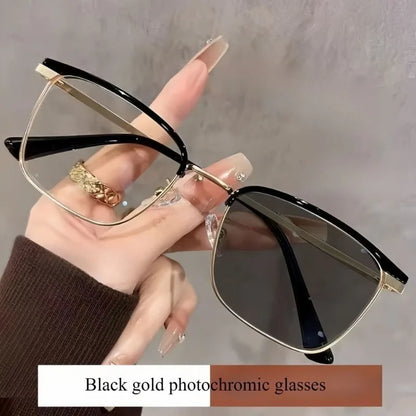 Photochromic Anti Radiation  Glasses  Korean Square Metal Men Women Eyeglasses Fashion Anti Blue Light Glass