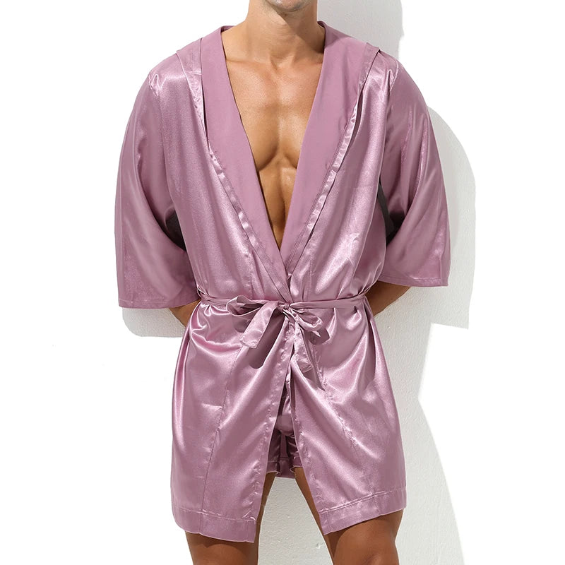 Men's Sleepwear Robe Night Clothes Silk Kimono Bathrobe Men Hooded Szlafrok Pajamas Peignoir Sleeve Ropa Sexy Hombre Man's Gown
