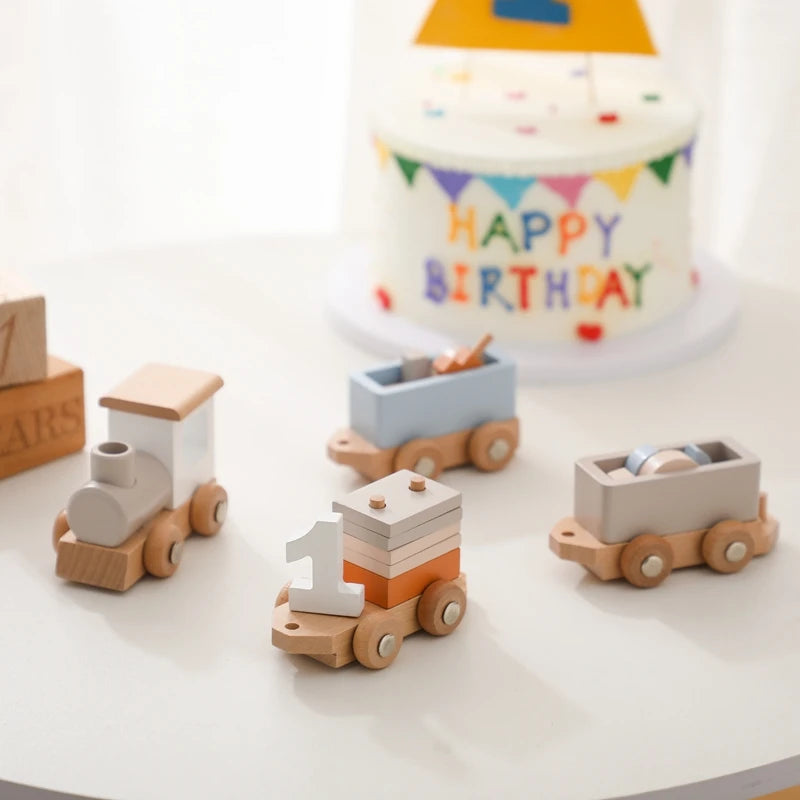Montessori Toys Wooden Train Birthday Toy Baby Educational Toys Wooden Trolley Baby Learning Toys Number Of Wood Baby Toys Gifts