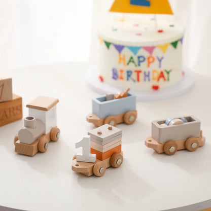 Montessori Toys Wooden Train Birthday Toy Baby Educational Toys Wooden Trolley Baby Learning Toys Number Of Wood Baby Toys Gifts