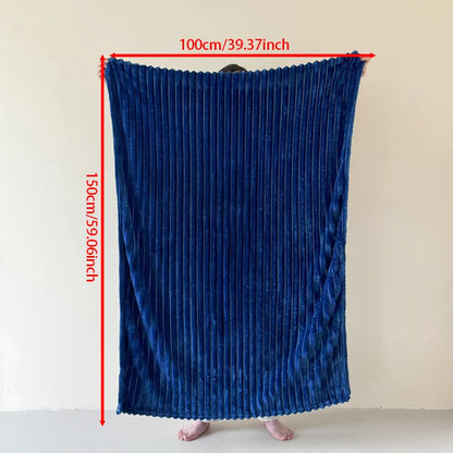 1 blue striped blanket - thickened blanket, modern and simple design, four seasons office nap blanket, suitable for bed or sofa.