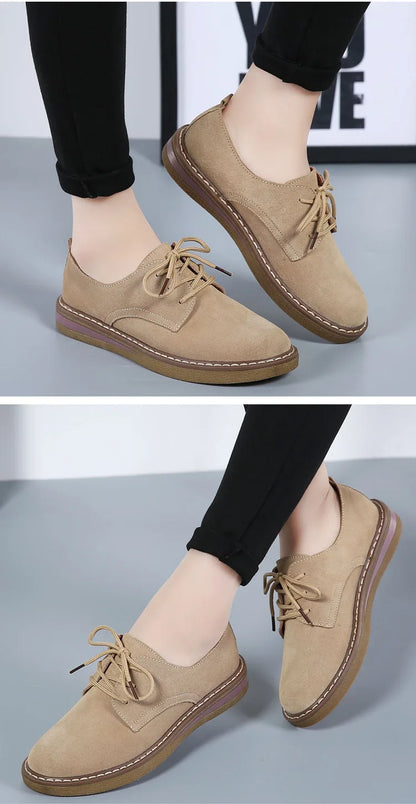 Fashion Woman Comfortable Daily Business Office Shoes Lace Up Genuine Leather Casual Women's Shoe Spring Autumn
