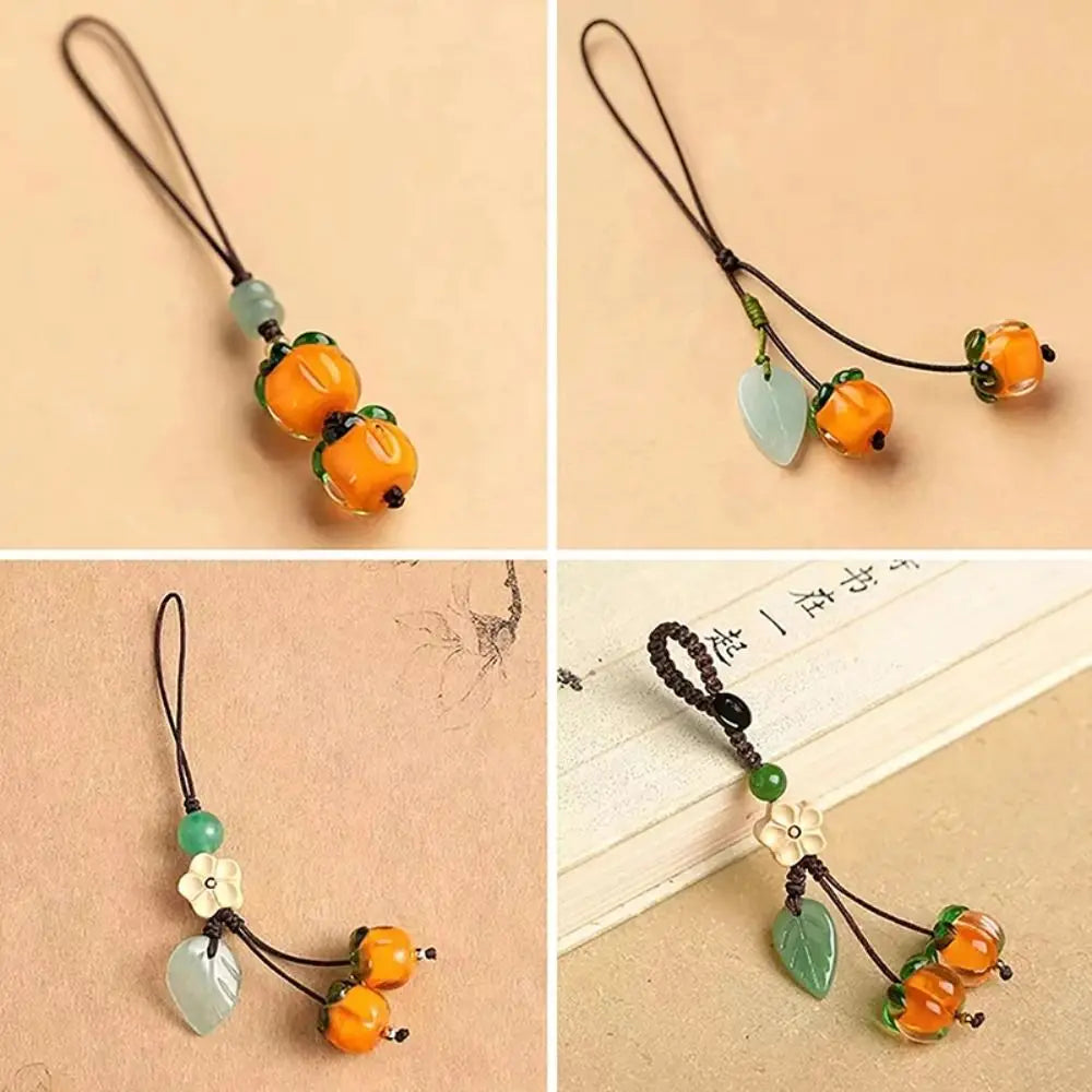 Everything Goes Well Phone Lanyard Fashion Cute Persimmon Phone Case Chain Straps Beaded Phone Anti-lost Rope