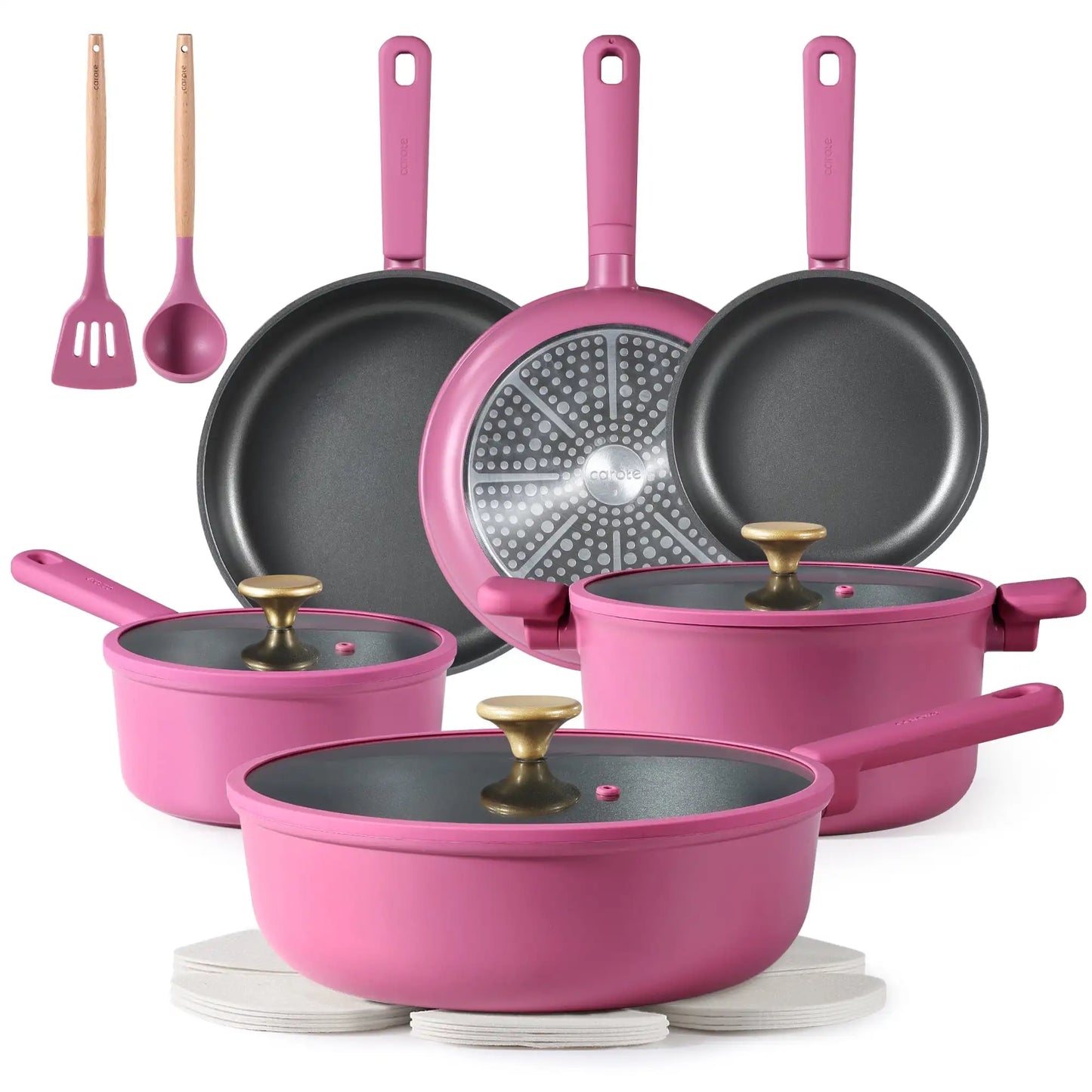 Kitchen Cookware Sets, Nonstick Pots and Pans Set, Induction Cookware, 16 Pcs, Rose Pink