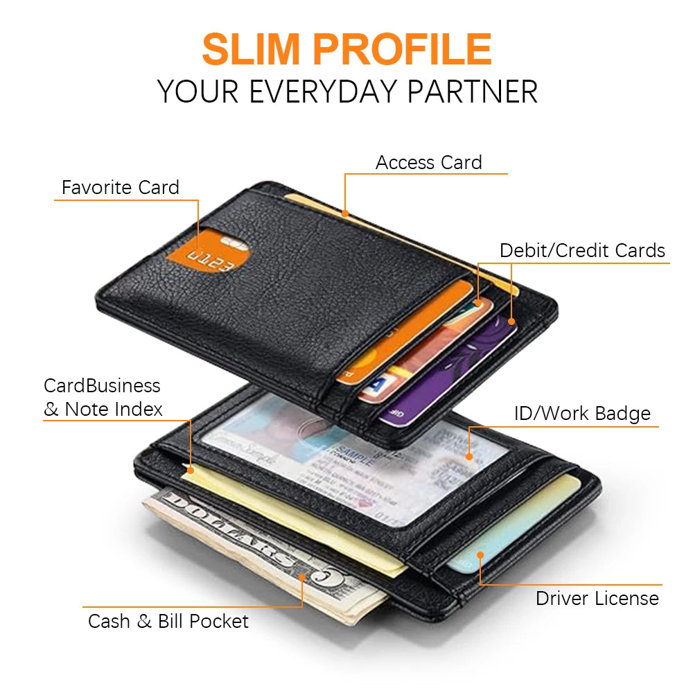 Slim Minimalist Front Pocket RFID Blocking Leather Wallets for Men and Women