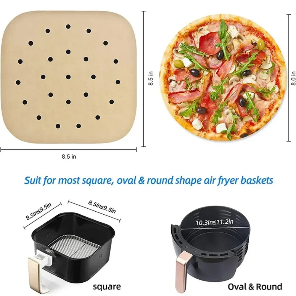 100/Pcs Air Fryer Parchment Paper Liners 23cm Perforated Disposable Air Fryer Liners Square Parchment Paper Kitchen Tools