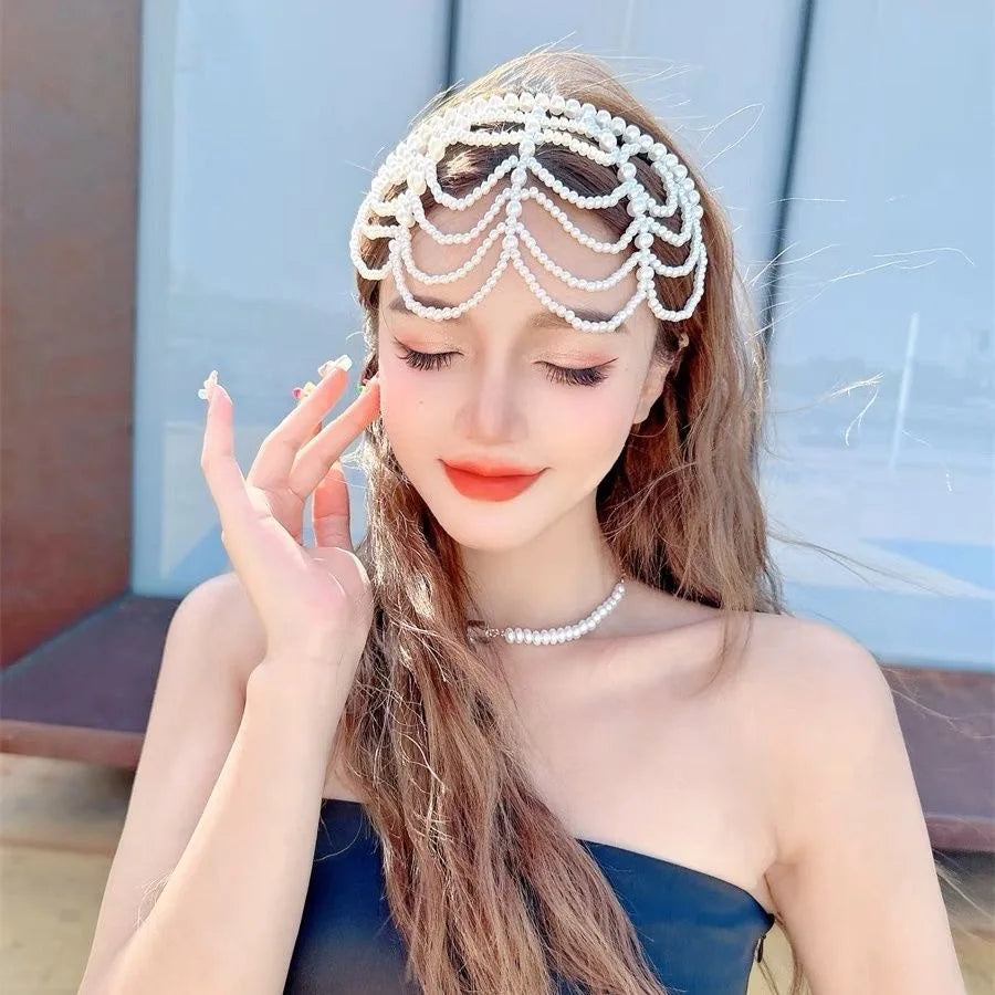 Fashion Pearls Hair Bands Accessories Headdress Elegant Luxury Bridal Crown Women Jewelry Hoop Daily Tassel Hairwear Accessories